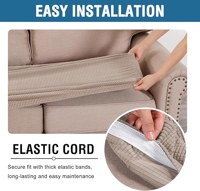 H.VERSAILTEX Super Stretch Individual Seat Cushion Covers Sofa Covers Couch Cushion Covers Slipcover Sets Thick Jacquard Textured Twill Fabric (1 Piece Loveseat Cushion Cover, Sand)