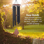 Wind Chimes Outdoor Large Deep Tone, 44 Inches Sympathy Wind Chimes Tuned Soothing Melody, Memorial Wind-Chime with 6 Heavy Tubes for Outside Decoration, Garden/Yard. Black Wind Chime