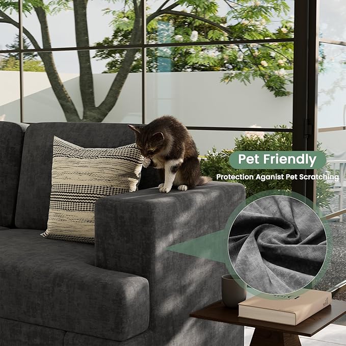 Sofa, 63” Comfy Loveseat Sofa with Deep Seats, Couch for Living Room, Modern Sleeper Couch, Dark Grey Chenille