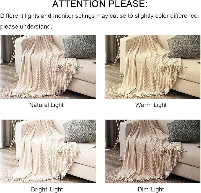 lifein Throw Blanket for Couch, Soft Boho Decor Bed Throw,Cozy White Chenille Knitted Small Farmhouse Lightweight Throw for Spring(White/Cream,60 * 80")