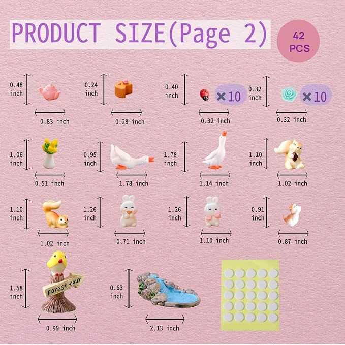 Swing Set of 42 Pcs Miniature Fairy Garden Accessories Outdoor Decor Figurines Kit for Kids, Mini Whimsical Ornaments and Decorations for Patio, House, Garden, Desk, Yard Supplies