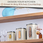 Moss & Stone 3-Piece Beige Canisters Sets For The Kitchen, Airtight Canister Set With See Through Window, Storage Jars for Coffee Container, Tea Organizer & Sugar Canister, Beige Kitchen Canisters