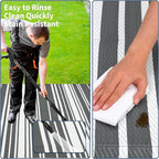 Outdoor Patio Rug 9x12 Stain-Resistant Reversible Camping Mat, Modern Striped Outdoor Plastic Straw Rug, Waterproof Outside Carpet, Easy to Clean for RV, Porch, Deck, Balcony, Grey