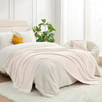 Snuggle Sac Buttery Ivory Throw Blanket for Couch, Reversible Super Soft Knitted Blankets, Warm Cozy Knit Fuzzy Plush Lightweight Throws Dupes for Sofa, Bed, Picnic, Ivory, 50 x 60 inches
