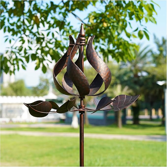 Wind Spinners Outdoor - Large Tulip Metal Bronze Color Wind Sculptures & Spinner, Kinetic Gift Ideal Windmill Decor for Garden and Yard (75 inch Height)