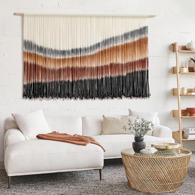 Flber Macrame Wall Hanging Macrame Wall Decor Large-Scale Tie-Dye Tapestry Living Home Room Wall Decor 57" Wx 35" L