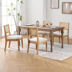 Westice Rattan Dining Chairs Set of 2, Farmhouse Natural Dining Room Chairs with Upholstered Cushion, Wood Armless Chairs for Kitchen/Restaurant