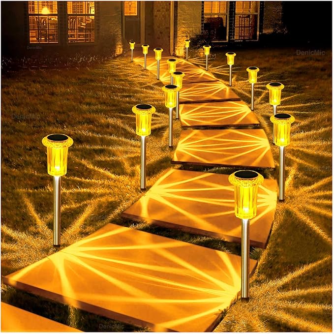 DenicMic Halloween Solar Lights Outdoor 10 Pack Orange LED Waterproof Yard Garden Patio Backyard Pathway Walkway Landscape Lawn Outside Fall Decorations Outdoor