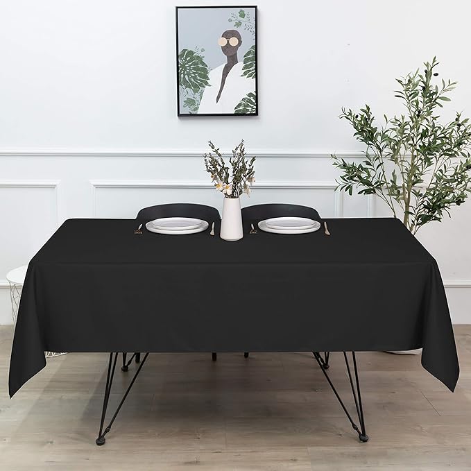 sancua Rectangle Tablecloth - 60 x 102 Inch - Stain and Wrinkle Resistant Washable Polyester Table Cloth, Decorative Fabric Table Cover for Dining Tables, Buffet Parties and Camping, Black