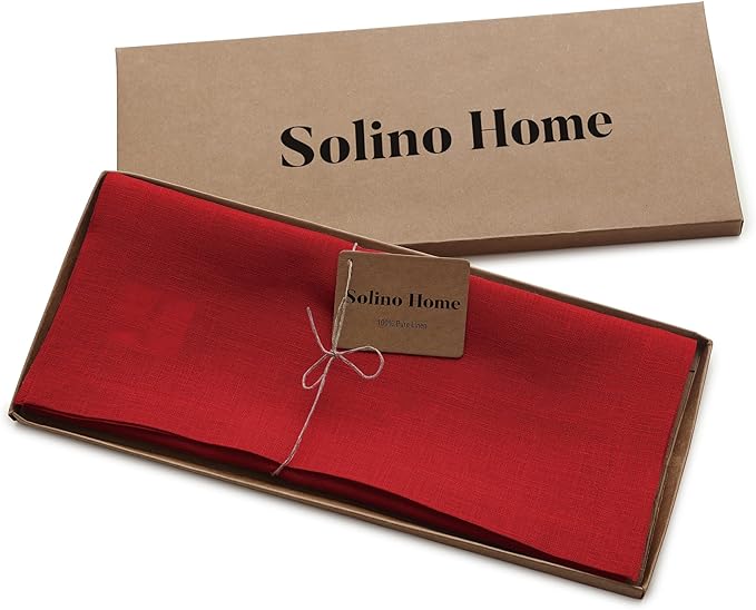 Solino Home Linen Red Table Runner 144 Inches Long - 100% Pure Linen Extra Long Table Runner 14 x 144 Inch - Fete