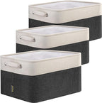 BALEINE 3 Pack Fabric Storage Bins for Shelves, Linen Storage Baskets for Organizing, Decorative Closet Bins for Clothes, Home (Black, 12"x8"x8")