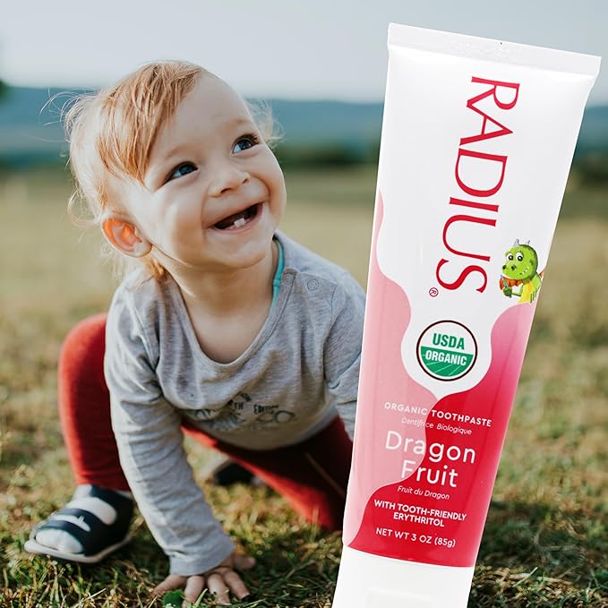 RADIUS USDA Organic Kids Toothpaste 3oz Non Toxic Chemical-Free Gluten-Free Designed to Improve Gum Health for Children's 6 Months and Up - Dragon Fruit - Pack of 6
