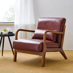 Glitzhome 30.75" H Mid Century Red Accent Armchair, Single Reading Armchair PU Leather Lounge Chair with Walnut Ruberwood Frame