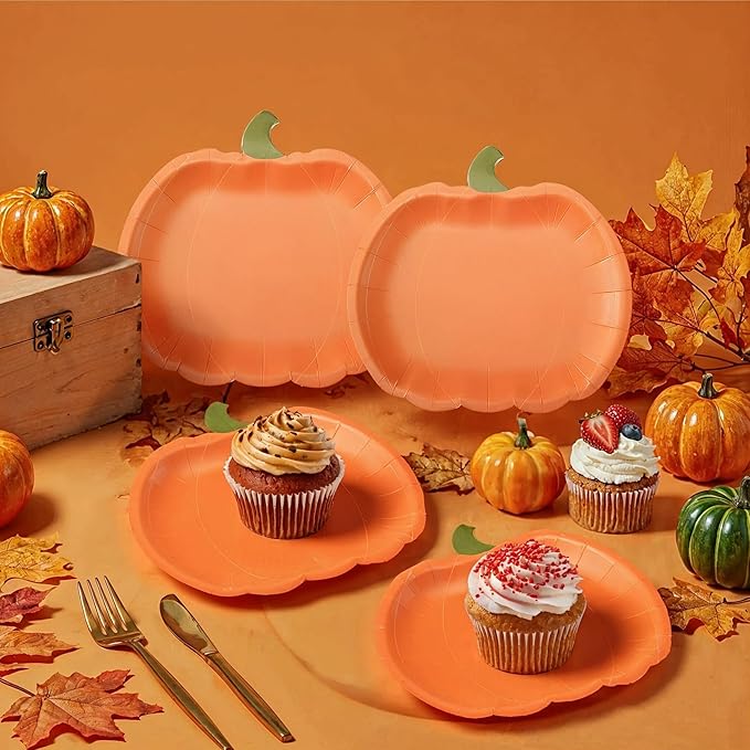 Cheerland Pumpkin Party Plates Fall Paper Plates Disposable Dessert Shaped Tableware for Halloween Birthday Baby Shower Halloween Classroom Autumn Harvest Thanksgiving Party Favor Decorations 24pcs