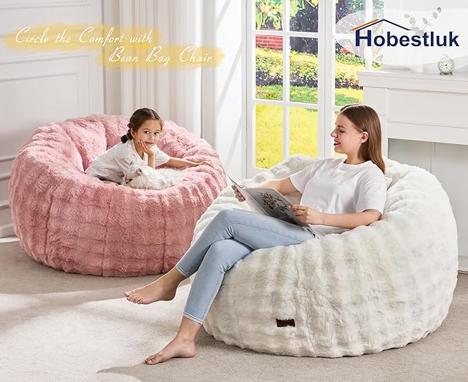 Hobestluk Bean Bag Chair Oversized Bean Bag Chair for Adults Donut-Shaped Large Bean Bag with Spacious Design for Living Room Bedroom or Reading Nook (Bubble White)