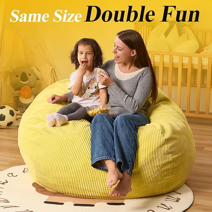 3.5FT Bean Bag Chairs Teardrop Bean Bag Chair for Adults Beanbag Chair with Memory Foam Filled Machine Washable Cover for Living Room, Bedroom (Large,Yellow)