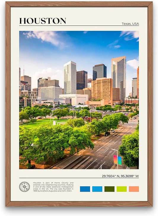 StudioUBILA Houston Wall Art Poster, Decorative Cityscape Landscape Art Prints, Home Decor Wall Art Print for Bedroom Living Room Kitchen Decorations, Unframed