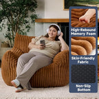 Oversized Bean Bag Chair for Adults, Giant Comfy Plush Boneless Bean Bag Couch with Filler for Kids - Reading Chair for Living Room, Bedroom & Dorm, Single Accent Chair Floor Lounger, Orange