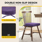 downluxe Indoor Chair Cushions for Dining Chairs, Soft and Comfortable Textured Foam Kitchen Chair Pads with Ties and Non-Slip Backing, 16" x 16" x 2", Purple, 4 Pack