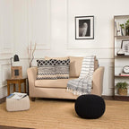 REDEARTH Round Pouf Foot Stool Ottoman - Hand Knitted Bean Bag - Cord Boho Pouffe - Cable Poof Footrest for Living Room - Nursery - Bedroom - Patio - 100% Cotton - Home Decor (19.5"x19.5"x14") - Black