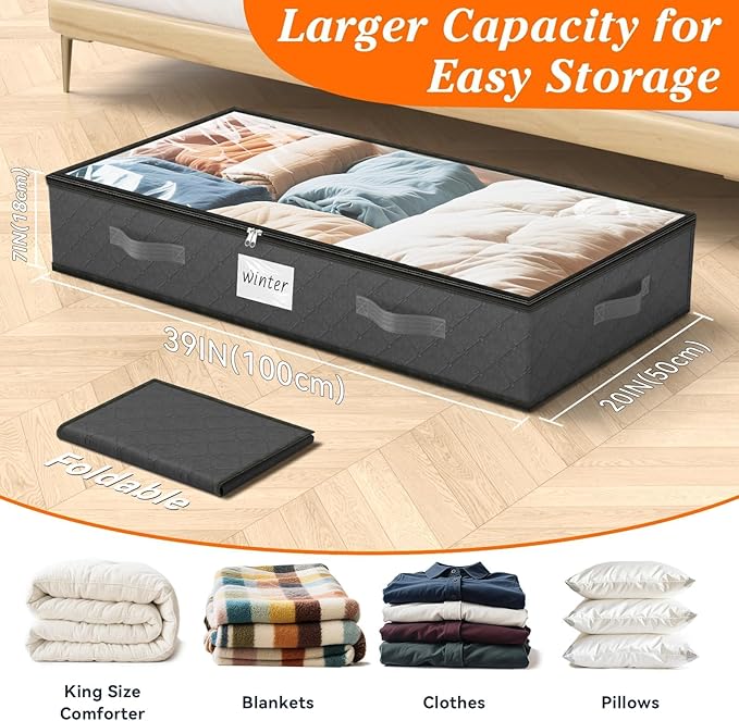 Under Bed Storage Containers 90L 2-Pack - 39x20x7 Inch by SpaceWhisper