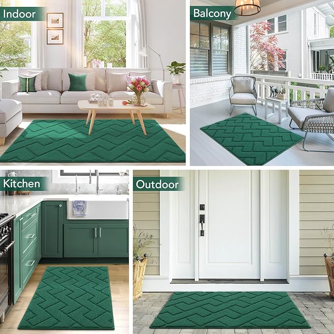 hicorfe Indoor Door Mat,Non Slip Door Mats,32"x48" Front Back Door Mat Rubber Backing,Absorbent Resist Dirt Entrance Inside Floor Mats for Entryway Washable Low-Profile(Evergreen)