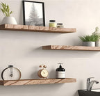 Wood Floating Shelves for Wall Decor, Rustic Wall Shelves for Bedroom Bathroom Kitchen Living Room, Set of 6 Light Walnut