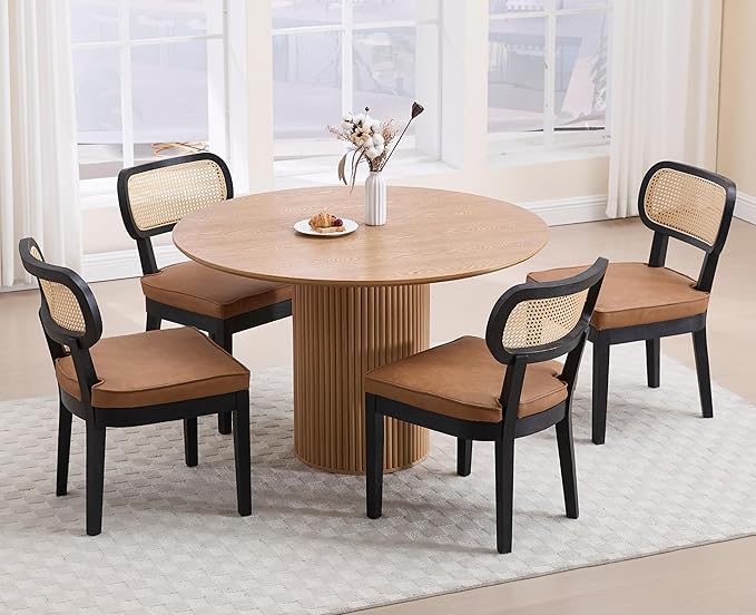 EALSON Rattan Dining Chairs Set of 4 - Mid Century Modern Farmhouse Brown