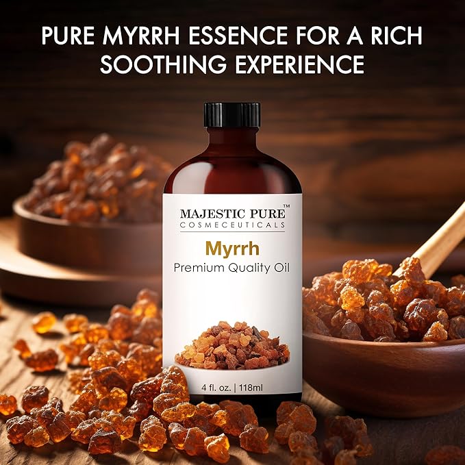 Majestic Pure Myrrh Essential Oil with Glass Dropper - Huge 4 Fl Oz - 100% Pure and Natural Myrrh Oil - Premium Grade Essential Oils for Diffuser, Aromatherapy, Soap and Candle Making