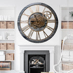 The Gears Clock 36'' Inch Real Moving Gear Wall Clock Vintage Industrial Oversized Rustic Farmhouse (Vintage Carbon Grey and Bronze)