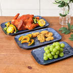 vicrays Ceramic Rectangle Serving Platters - 14" 12" 10" Porcelain Serving Trays Plates for Party BBQ Appetizers Sushi Dessert - Microwave Oven and Dishwasher Safe - Set of 3 Blue