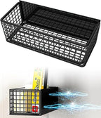 Magnetic Basket Fridge Organizer Wire Bins Pencil Holder Whiteboard Accessories Home Kitchen Organization (Black-High)