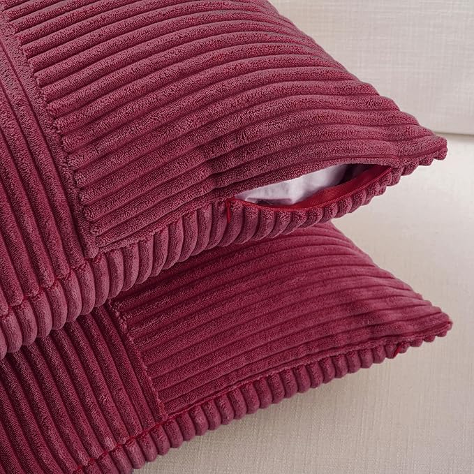Fancy Homi 2 Packs Burgundy Decorative Throw Pillow Covers 22x22 Inch for Living Room Couch Bed Sofa, Rustic Farmhouse Boho Home Decor, Soft Corss Corduroy Patchwork Accent Cushion Case 55x55 cm