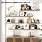 Fun Memories Picture Ledge Shelves Set of 2, 48 Inch Rustic Wall Mounted Floating Shelves with Lip for Home Storage and Décor in Bathroom, Kitchen, Nursery, Bedroom, Living Room, Oak