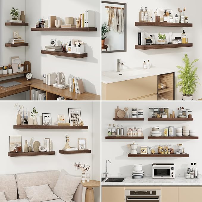 fuqing Floating Shelves for Wall, Bathroom Shelf Wall Mounted for Storage, Shelves with Invisible Bracket for Bedroom, Kitchen, Living Room, Farmhouse Small Book Shelf, 32 Inch Set of 2, Walnut