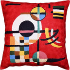 Modern Throw Pillow Cover - Kandinsky Inspired Abstract Pattern - Red - 18" x 18" - Hand Embroidered Wool - Living Room, Office, Bedroom, Outdoor