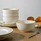 GBHOME Ceramic Dinnerware Sets,18 pcs Embossed Elegant Stoneware Plates and Bowls Sets, Housewarming Wedding Gift | Dishwasher & Microwave Safe | Dishes Set Service for 6
