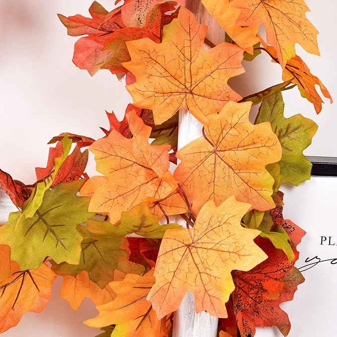 Lvydec 2 Pack Maple Leaves Fall Garland Clearance - 6ft/Strand Artificial Fall Foliage Garland Colorful Autumn Decoration for Home Wedding Party Thanksgiving