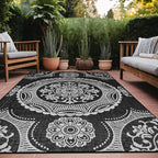 Medallion Outdoor Rug 9x12 Washable Outside Carpet for Indoor Patio Porch Waterproof Easy Cleaning Non Shedding Area Rugs Black 9 x 12