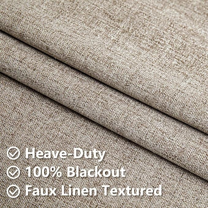 Linen Curtains 72 Inch Length 2 Panels Set, 100% Blackout Curtains Textured Thermal Insulated, Grommet Light Blocking Drapes for Living Room Bedroom Luxury Decor(52W × 72L inch, Linen)