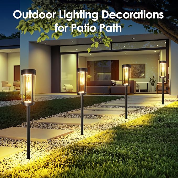 Solar Pathway Lights Outdoor 6 Pack, Bright & Taller Solar Lights Outdoor Waterproof, Auto On/Off 15Hrs+ Morden Path Light Solar Powered Landscape Lights for Yard Garden Walkway Driveway Lawn