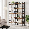 Tribesigns 5-Tier Industrial Bookshelf, 71”H x 47”W Etagere Bookcase, Freestanding Double Wide Book Shelf for Storage and Display, Wood and Metal Bookshelves for Living Room Home Office, Rustic Brown
