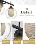 Bathroom Light Fixtures, 3-Light Black and Gold Vanity Lights Over Mirror, Farmhouse Wall Sconce Lighting with Clear Glass and Honeycomb Metal Shade, AD-22001-3W-BK