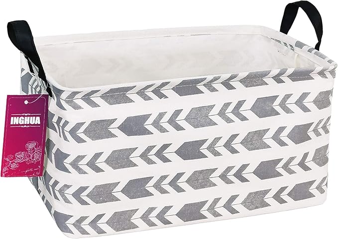 Rectangular Storage Basket Fabric Organizer Bin for Toys,Books,Clothes,Gifts,Pets-Perfect for Home,Office,Nursery,Dorm,Shelf(Rec Grey Arrow)