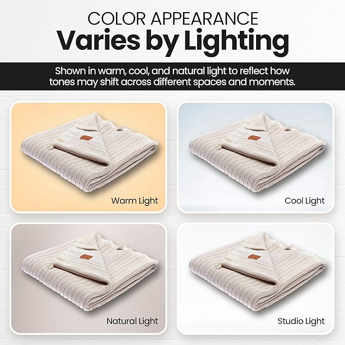 Gold Case Throw Blanket for Couch – 100% Recycled Turkish Cotton Blankets & Throws – Elegant Decorative Throw Blankets for Living Room Sofa – Woven Throws for Couch – Vintage Beige – 60x80