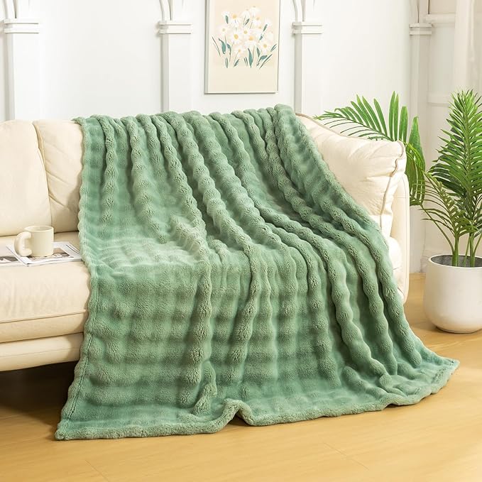 YUSOKI Luxury 3D Bubble Throw Blanket 2lb,All Ages,Home Decoration, (Sage Green,50 * 60inches)