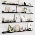Picture Ledge Shelf for Wall, Floating Shelves Set of 4, 48 Inch Long Nursery Book Shelves for Toys Storage, Kids Bookshelf Wall Mounted for Books Photo Frames, Black