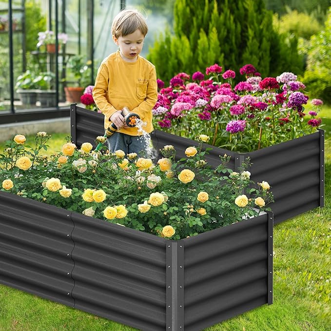 Large Outdoor Planter Boxes Kit Set of 2,6x3x1.5ft Galvanized Raised Bed Planter with Open-Ended Base Design, Elevated for Outdoor Plants, Durable Raised Bed for Gardening,Green