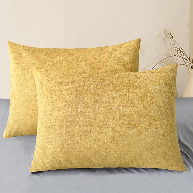 CaliTime Throw Pillow Covers Decorative 20 X 26 Inches Pack of 2 Cozy Chenille Standard Pillow Shams Cases for Couch Sofa Bed Living Room Home Gold