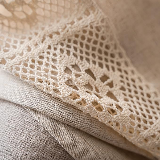 Sutuo Home Boho Curtain Semi-Blackout Crochet Hollow Lace Patchwork with Textured Linen Fabric, Handmade Tassels Rod Pocket Bohemian Window Drapes for Living Bedroom, 59" W x 96" L, 1 Panel